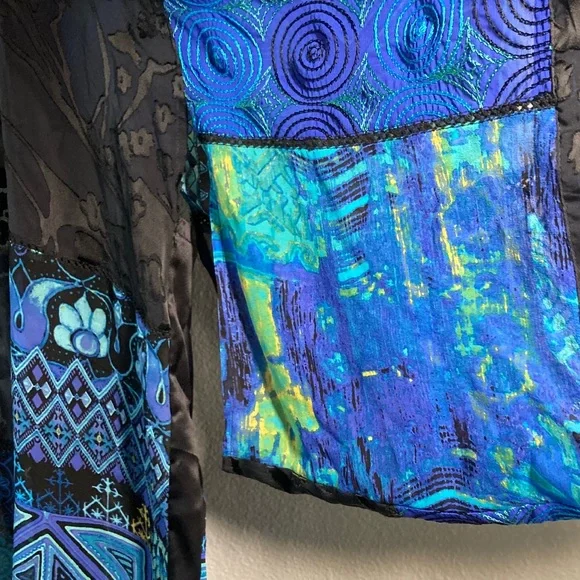 Chico's Silk Rayon Embroidered Patchwork Velvet Burnout Fairycore Kimono Topper - Picture 4 of 10